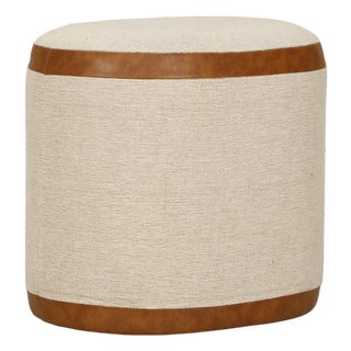 Huche Cotton Jute and Vegan Leather Oval Ottoman For Sale