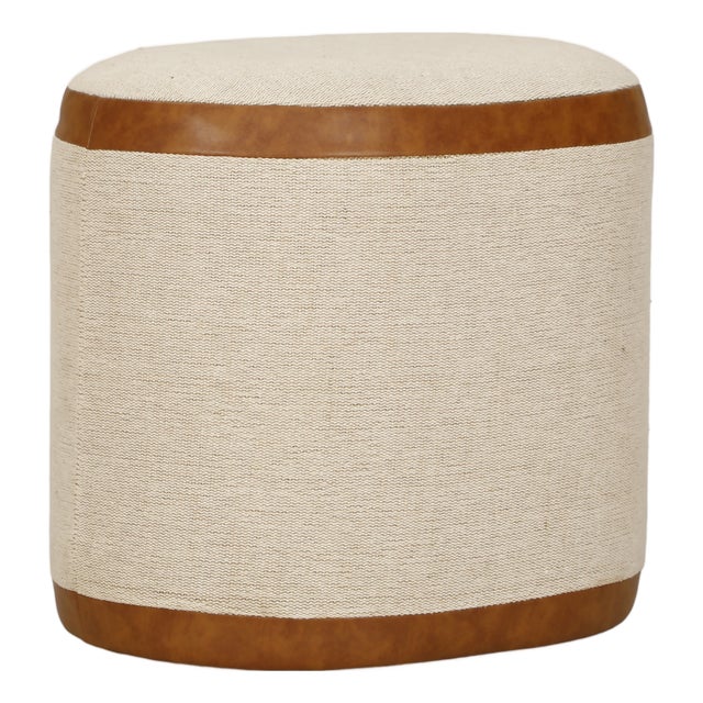Huche Cotton Jute and Vegan Leather Oval Ottoman For Sale