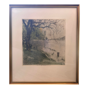 1930s Luigi Kasimir Hand-Colored Etching “Persenbeug on the Danube” Signed Austrian Landscape, Framed