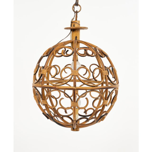 Brown Midcentury Globe Hanging Light in Rattan and Bamboo, Italy, 1960s For Sale - Image 8 of 15