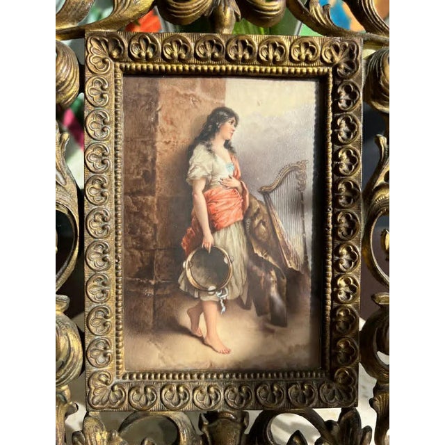 Beautiful antique (or vintage) original, signed hand painted art of porcelain painting with gilded Florentine (probably)...