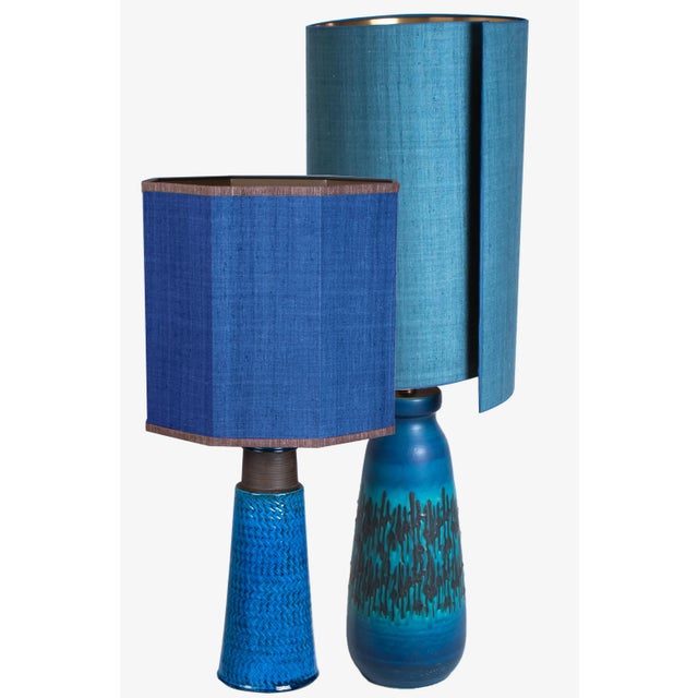 Large Ceramic Table Lamp with Silk Lampshade, 1960s For Sale - Image 9 of 17