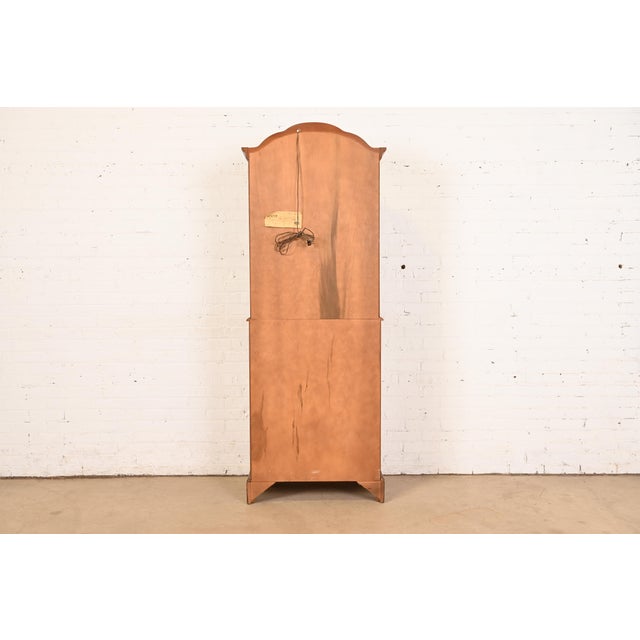 Georgian Cherry and Burl Wood Drop Front Secretary Desk With Lighted Bookcase Hutch by Jasper Cabinet Co. For Sale - Image 14 of 15