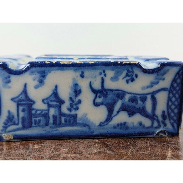 Blue 18th Century Spanish Tin-Glazed Talavera De La Reina Blue and White Inkwell For Sale - Image 8 of 13