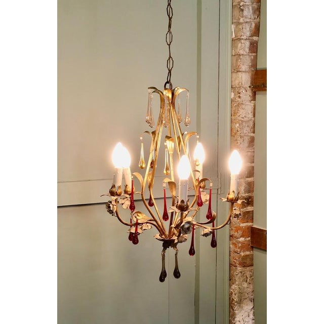 French Chandelier with Coloured Crystal Teardrops, 1920 For Sale - Image 6 of 8