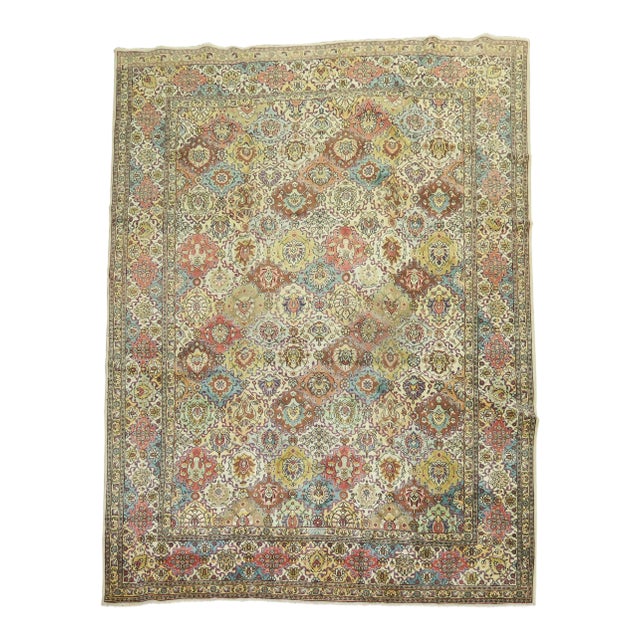 Vintage Tabriz Multi-Color Traditional Hand-Knotted Rug, 9'6'' X 13' For Sale
