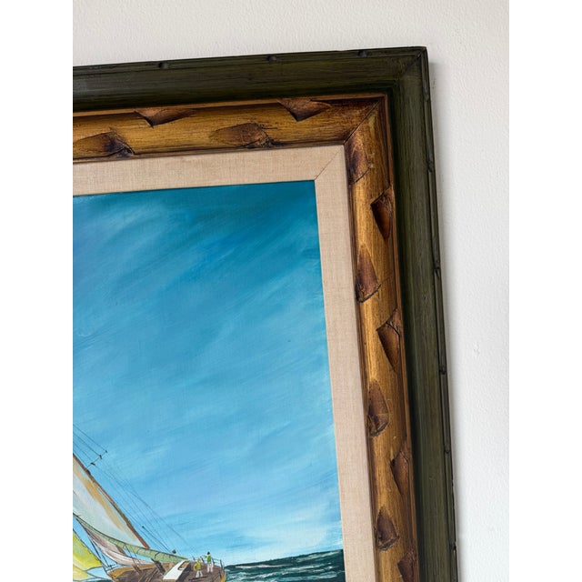 Vintage Sailboat Seascape Oil Painting on Board – Framed For Sale - Image 14 of 15