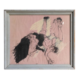 Vintage Original Pastel Drawing Depicting a Dramatic Scene by David Azuz, 1960s/1970s For Sale