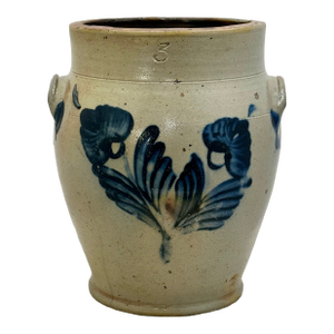 Outstanding Large 3 Gallon Size Antique American Stoneware Jar With Extensive Blue Hand Decorated Features - Circa 1830s