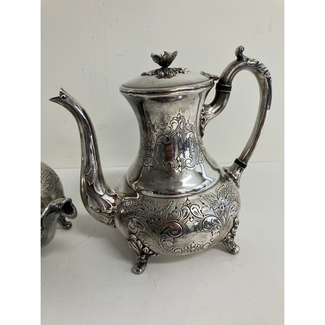 Antique Sheffield Hand-Chased Silverplate Coffee Pot & Teapot – Set of 2 For Sale - Image 12 of 17