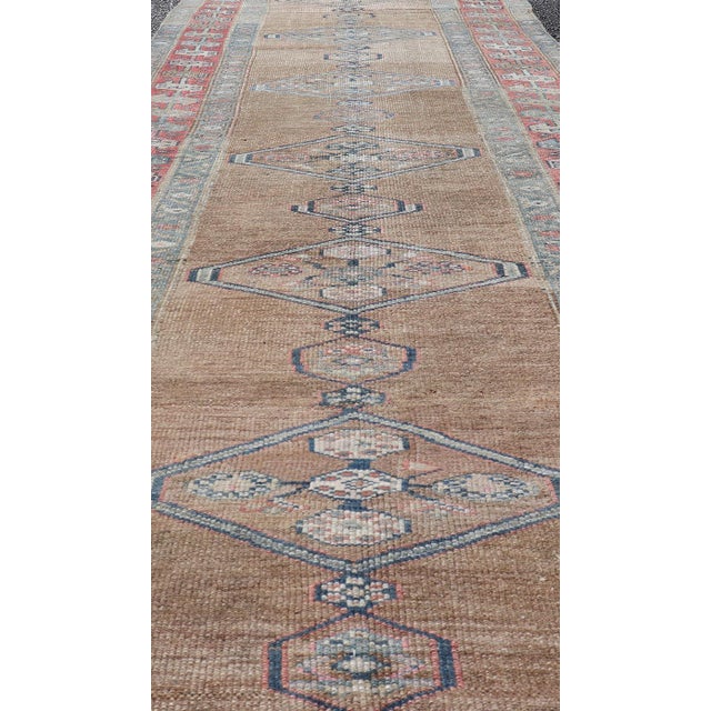 Textile Antique Sarab Runner With Sub-Geometric Medallion Design in Red, Blue & Brown For Sale - Image 7 of 12