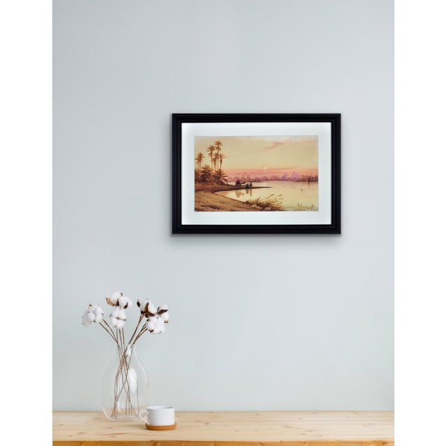 Edwin Lord Weeks, Travellers by a River Nile Tributary at Sundown, Egypt, 1800s, Watercolor & Paper For Sale - Image 16 of 18