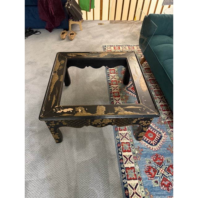 Wood Drexel Heritage Et Cetera Collection Chinoiserie Black Gold & Burl Coffee Table. For Sale - Image 7 of 12