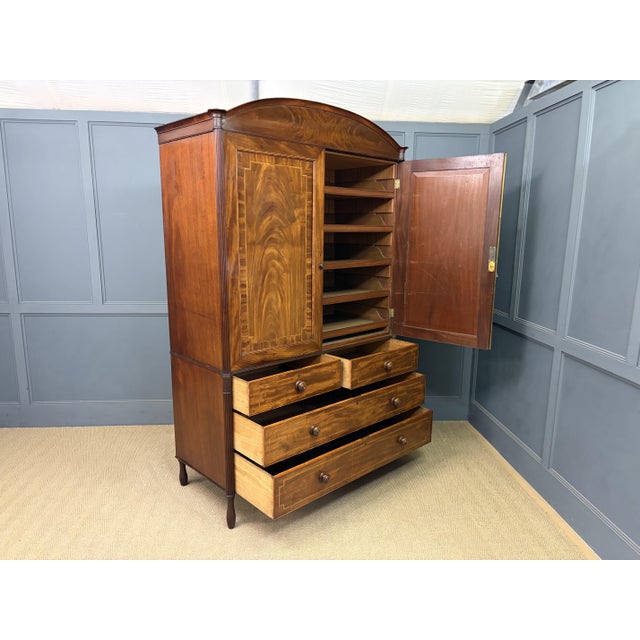 Georgian Inlaid Mahogany Linen Press, 1824 For Sale - Image 16 of 18
