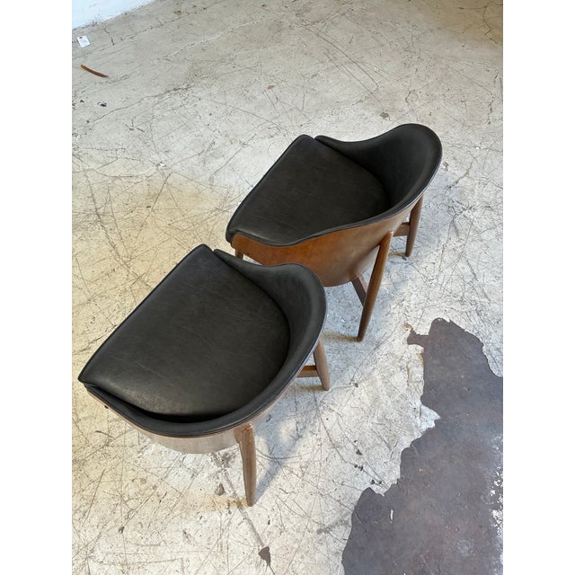 1960s Mid Century Molded Plywood and Black Vinyl Chairs by Kodawood - A Pair For Sale - Image 5 of 7