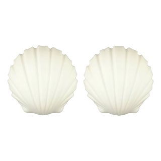 Vintage Shell-Shaped Opaline Glass Wall Lamps, Limburg, 1970s, Set of 2 For Sale