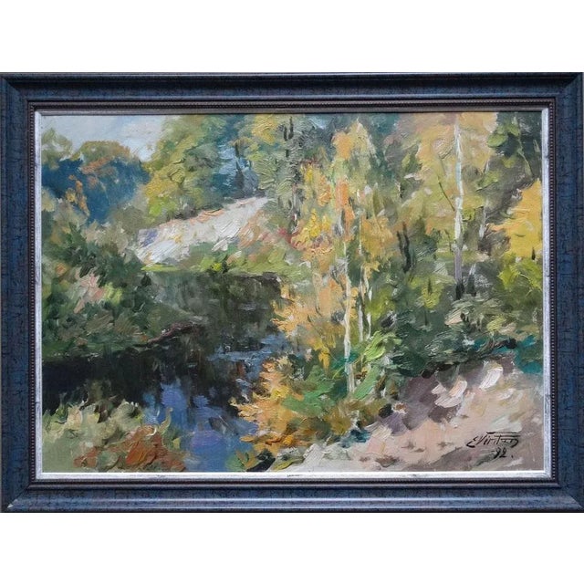 Edgars Vinters, Landscape with the River, 1992, Oil on Cardboard For Sale - Image 3 of 5