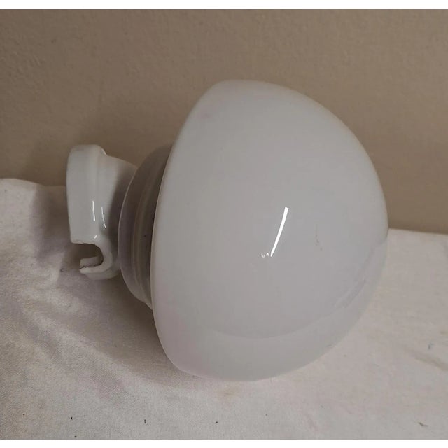 Antique German Wall Lamp with White Porcelain Base and Opaque White Glass Shade, 1930s For Sale - Image 4 of 7