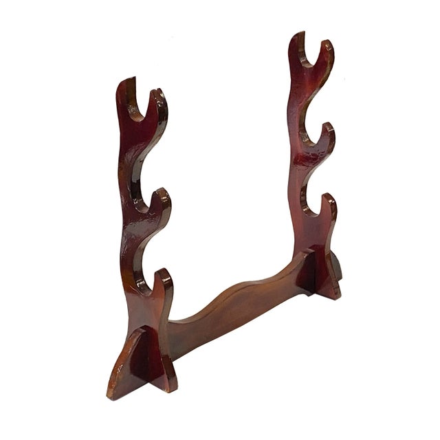 Chinese Reddish Brown Wood Horizontal Pen Brush Holder Display Rack For Sale - Image 4 of 5