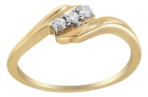 10K Yellow Gold over .925 Sterling Silver 1/10 Cttw Diamond Three-Stone Bypass Fashion Cocktail Ring ( I-J Color, I2-I3 Clarity) - Size 6-1/2