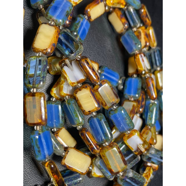 Contemporary 1990s Stefanie Wolf 60” Very Long Artisan Strand "Picasso" Finish Rectangular Glass Tile Bead Necklace For Sale - Image 3 of 5