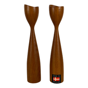 Mid-Century Danish Modern Teak Candle Holders - A Pair