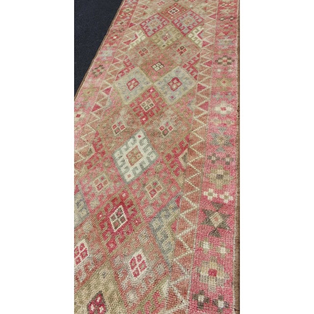 Textile Geometric Kurdish Design Vintage Runner From Turkey in Pink, Red & Green Colors For Sale - Image 7 of 12