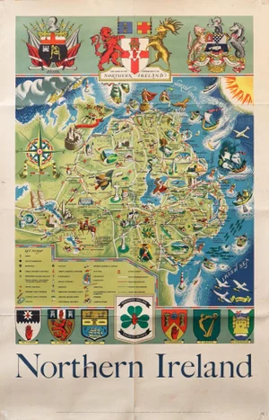 1955 Irish Travel Poster, Northern Ireland British Travel and Holidays Association