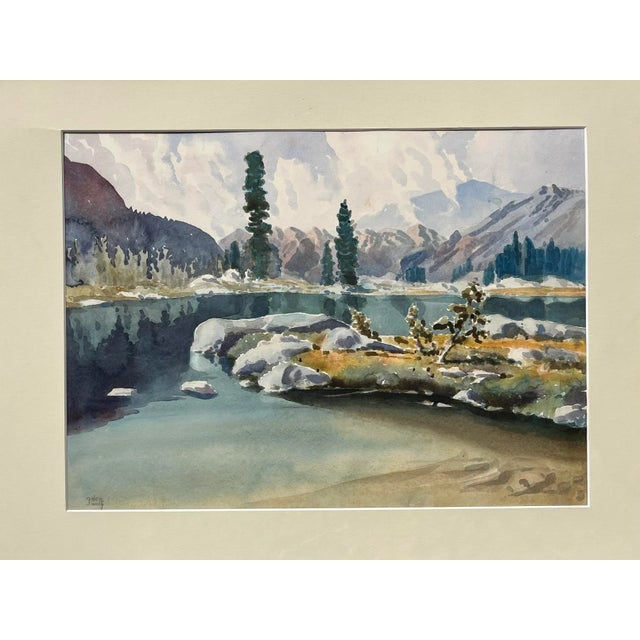 An original vintage California watercolor landscape of a High Sierra Lake at Evolution Pass by Galen Wolf. Watercolor on...