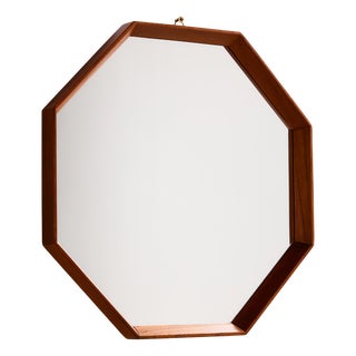 Octagonal Mirror in Teak Frame For Sale