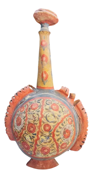 Painted Leather Wineskin Carafe, 1890s