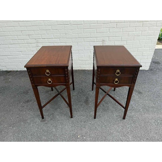 Pair Of Antique Early 20th Century Hepplewhite Style Mahogany Carved End-Side Tables X stretch base , well made, finished...