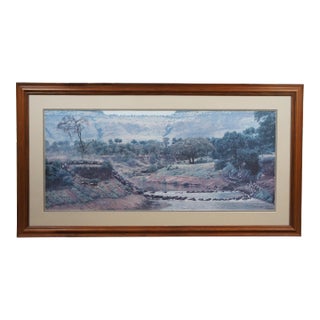 Simon Combes the Crossing 1988 Wildebeest Landscape Signed Lithograph For Sale