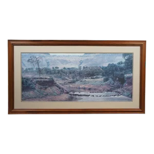 Simon Combes the Crossing 1988 Wildebeest Landscape Signed Lithograph