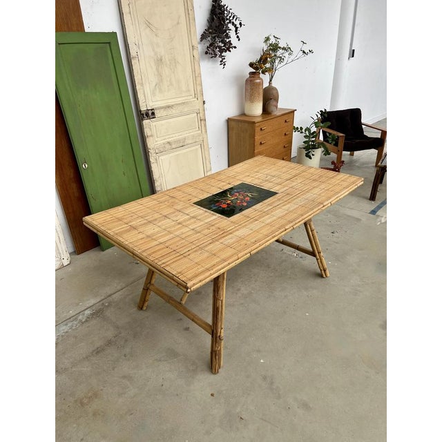 Bamboo and Rattan Dining Table by Audoux Minet, 1950s For Sale - Image 12 of 14