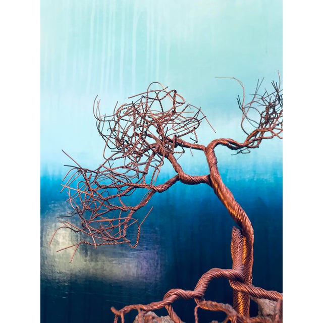 Organic Modern Copper Wire Tree on Wood Sculpture For Sale - Image 6 of 12