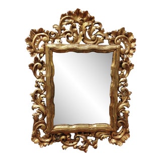 Antique Spanish Rococco Gilded and Carved Wood Mirror For Sale