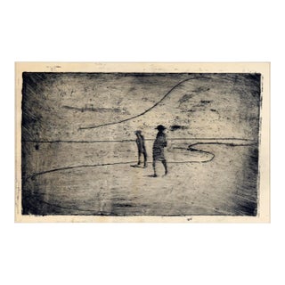 Two Figures on the Shore - Minimalist Landscape Drypoint Etching in Ink on Paper by Doris Warner For Sale