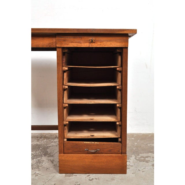 Vintage Oak Childrens Desk with Roller Door, 1950s For Sale - Image 11 of 12