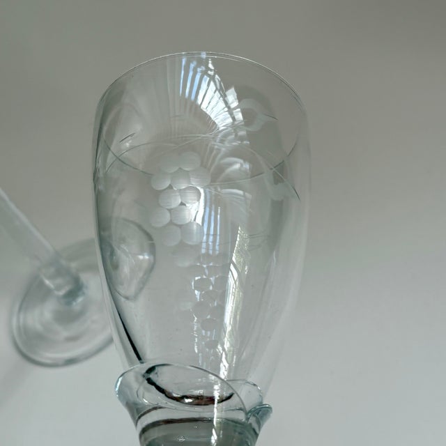 Vintage Handmade Etched Grapevine Champagne Glasses With Tulip Stems – Set of 2 For Sale - Image 10 of 12