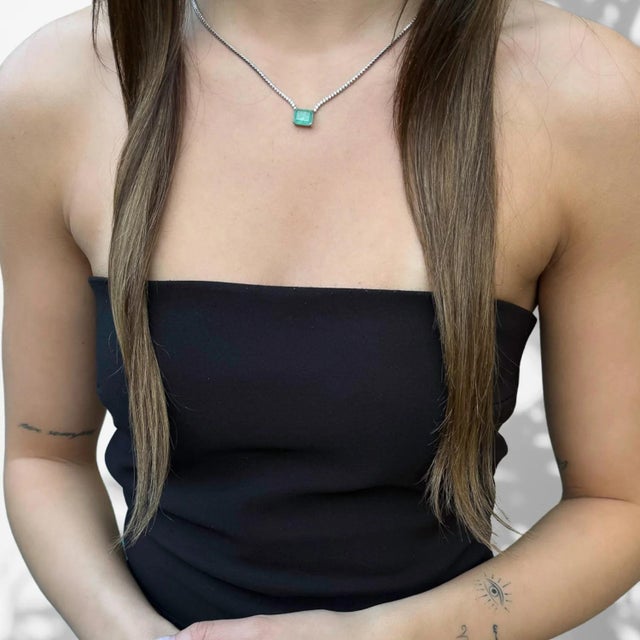 Square Paraiba Tourmaline Diamond Chain Happy Necklace For Sale In Miami - Image 6 of 8