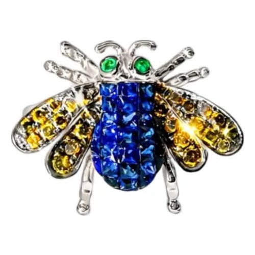 Late 20th Century 18K White Gold Sapphire Champagne Diamond Emerald Bee Fly Ring Estate, Size 7.5 For Sale