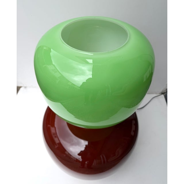 Mid-Century Modern Contemporary Pair of Brass and Green Murano Glass Bulb Shade Lamps, Italy For Sale - Image 3 of 13