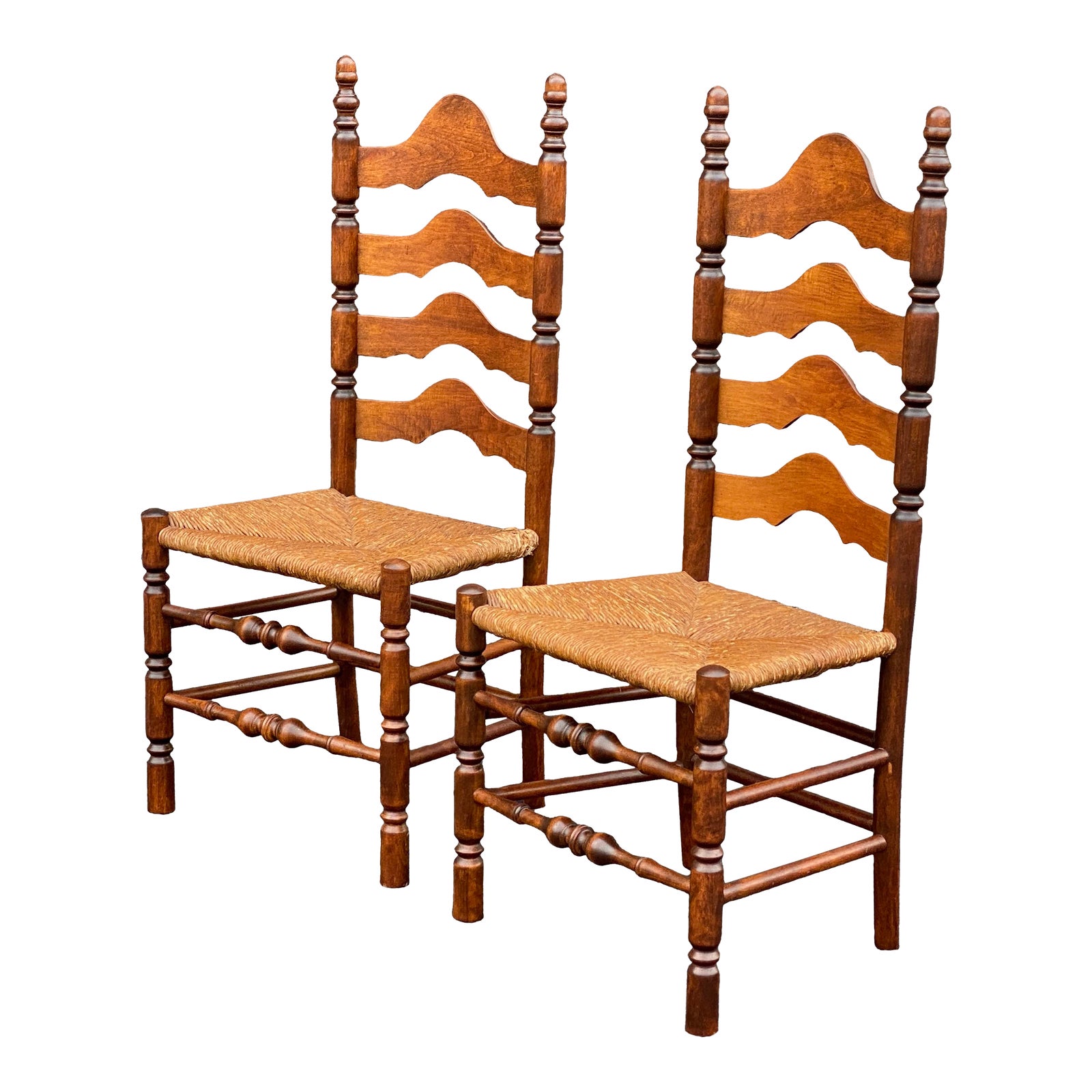 Vintage Nichols & Stone Rush Seat Ladderback Side Chairs a Pair