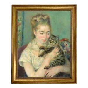 Woman With Cat Renoir Framed Print on Canvas, 19-1/2" X 23-1/2"