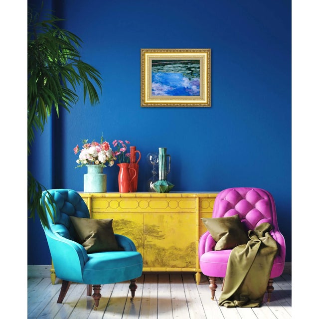 Blue Lily Pond With Clouds, Contemporary Impressionist Oil Painting For Sale - Image 8 of 8