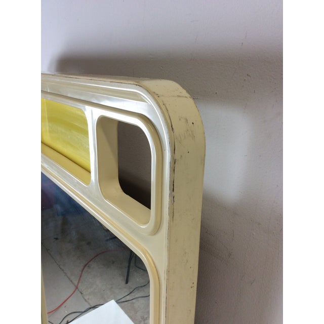 Mid Century Space Age Style Lowboy Dresser With Mounted Mirror & Yellow Drawer Faces For Sale - Image 16 of 18