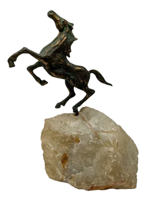 Vintage 1971 Curtis Jere Bronze Rearing Horse Table Sculpture Quartz Signed