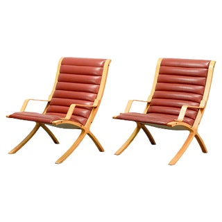 Mid-Century Danish High Back AX Lounge Chairs by Hvidt and Molgaard Nielsen for Fritz Hansen, Set of 2 For Sale