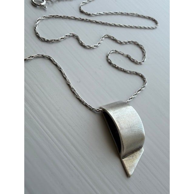Postmodern Sterling Silver 925 Minimalist Pendant on Long Necklace, 2 Pieces For Sale - Image 12 of 16